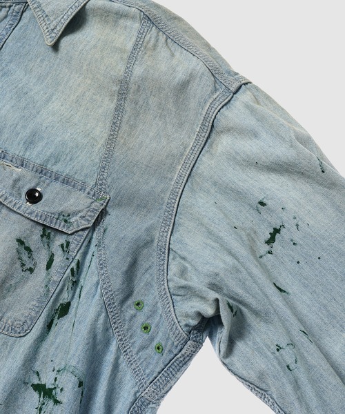 BOW WOW(バウワウ)の「PAINT STAINED CHAMBRAY SHIRT, VENT HOLES(シャツ/ブラウス・メンズ・インディゴブルー・L/XL)」の3枚目の写真