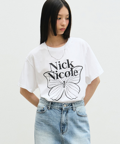 NICK&NICOLE(ニックアンドニコール)の「BIG BUTTERFLY SLEEVE TOP_WHITE BLACK(Tシャツ/カットソー・レディース・その他・FREE)」の1枚目の写真