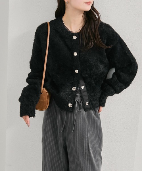 スペシャルデザイン　ブラックミンク　ショートカーディガン セール】【ふわふわの触り心地/今すぐお届け可能◎】ミンクライク