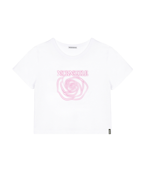 NICK&NICOLE(ニックアンドニコール)の「ROSE SHADOW CROP TOP_WHITE PINK(Tシャツ/カットソー・レディース・その他・FREE)」の1枚目の写真