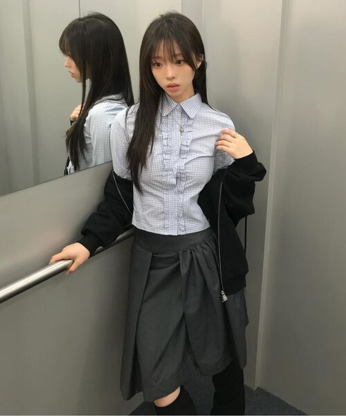 FLAREUP(フレアアップ)の「アシンメトリードレープミディスカート(FL-248_ホワイト)(スカート・レディース・ホワイト・1/2)」の14枚目の写真