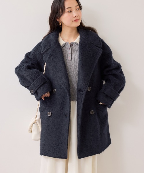 セール】【WEB限定】シャギーミディ丈Pコート（ピーコート）｜VIS