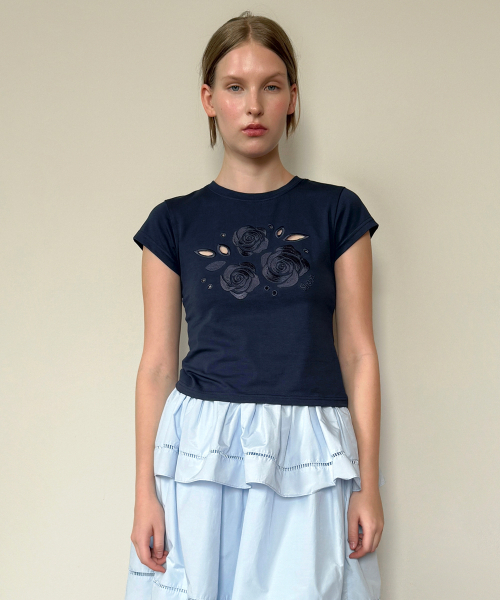 SINOON(シヌーン)の「Rose Punching T-Shirt (Navy)(Tシャツ/カットソー・レディース・ネイビー・SMALL/MEDIUM)」の1枚目の写真