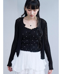 THE GREEN LAB（ザグリーンラボ）の「Dot Pattern Top Cardigan Set [Black]（カーディガン/ボレロ）」