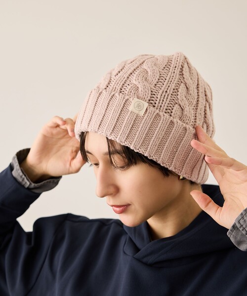 ROPE' PICNIC(ロペピクニック)の「ケーブルニットワッチ/リンクコーデ(ニットキャップ/ビーニー・レディース・スミクロ/キナリ/ピンク・FREE)」の3枚目の写真