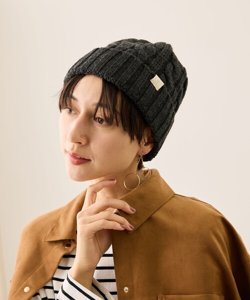 ROPE' PICNIC(ロペピクニック)の「ケーブルニットワッチ/リンクコーデ(ニットキャップ/ビーニー・レディース・スミクロ/キナリ/ピンク・FREE)」の4枚目の写真