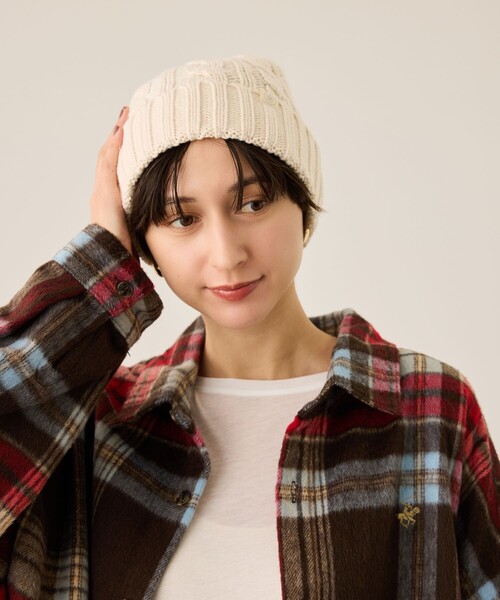 ROPE' PICNIC(ロペピクニック)の「ケーブルニットワッチ/リンクコーデ(ニットキャップ/ビーニー・レディース・スミクロ/キナリ/ピンク・FREE)」の5枚目の写真