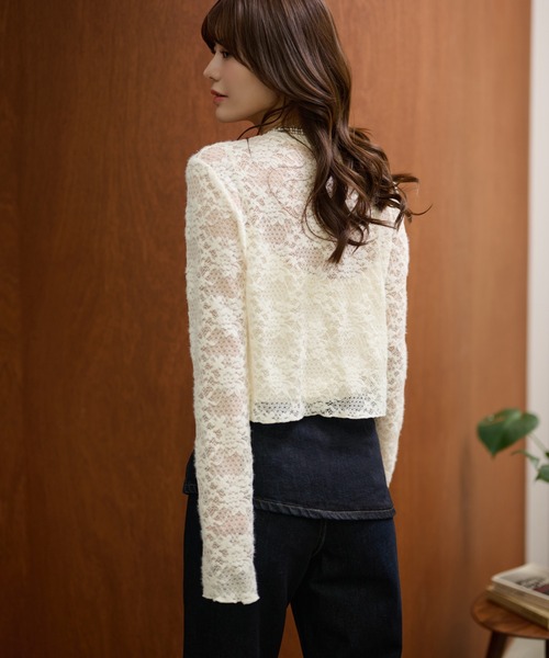LAULEN（ローレン）の「flower jacquard lace knit cardigan /フラワージャガードレースニットカーディガン（カーディガン/ボレロ・レディース・アイボリー/ブラック・FREE）」の12枚目の写真