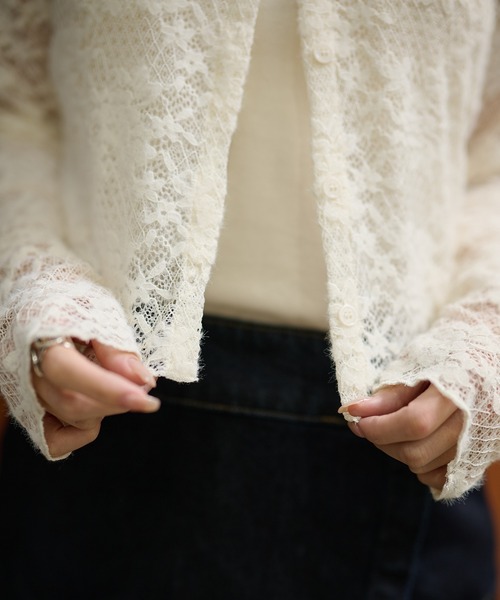 LAULEN（ローレン）の「flower jacquard lace knit cardigan /フラワージャガードレースニットカーディガン（カーディガン/ボレロ・レディース・アイボリー/ブラック・FREE）」の19枚目の写真