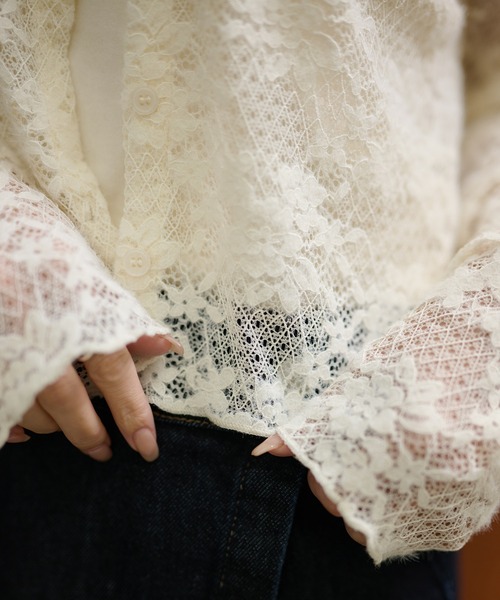 LAULEN（ローレン）の「flower jacquard lace knit cardigan /フラワージャガードレースニットカーディガン（カーディガン/ボレロ・レディース・アイボリー/ブラック・FREE）」の20枚目の写真