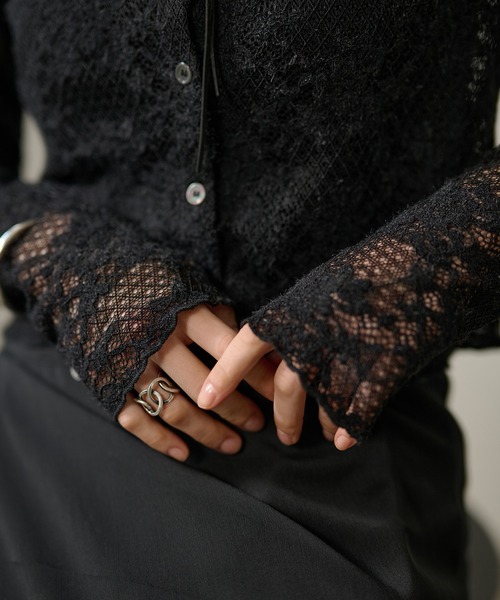 LAULEN（ローレン）の「flower jacquard lace knit cardigan /フラワージャガードレースニットカーディガン（カーディガン/ボレロ・レディース・アイボリー/ブラック・FREE）」の6枚目の写真