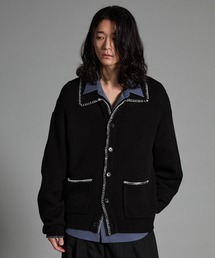 VELNUS】Color stitching design knit shirt cardigan/配色ステッチ