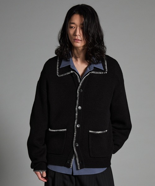 VELNUS(ベルナス)の「【VELNUS】Color stitching design knit shirt cardigan/配色ステッチデザイン ニットシャツカーディガン(カーディガン/ボレロ・メンズ・ブルー/ブラック・S/M/L)」の11枚目の写真