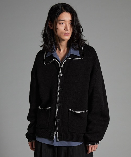 VELNUS(ベルナス)の「【VELNUS】Color stitching design knit shirt cardigan/配色ステッチデザイン ニットシャツカーディガン(カーディガン/ボレロ・メンズ・ブルー/ブラック・S/M/L)」の12枚目の写真