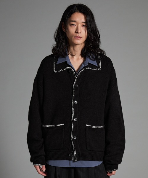 VELNUS(ベルナス)の「【VELNUS】Color stitching design knit shirt cardigan/配色ステッチデザイン ニットシャツカーディガン(カーディガン/ボレロ・メンズ・ブルー/ブラック・S/M/L)」の13枚目の写真