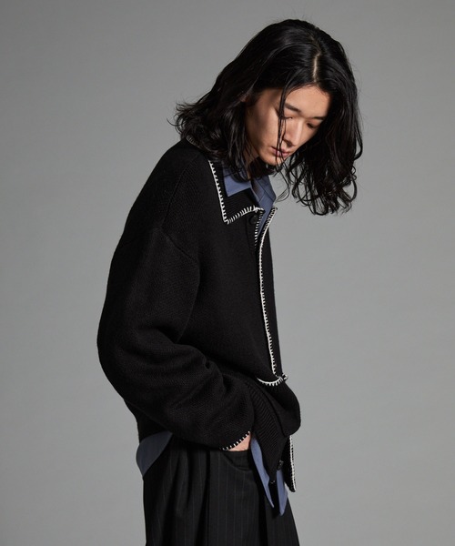 VELNUS(ベルナス)の「【VELNUS】Color stitching design knit shirt cardigan/配色ステッチデザイン ニットシャツカーディガン(カーディガン/ボレロ・メンズ・ブルー/ブラック・S/M/L)」の14枚目の写真