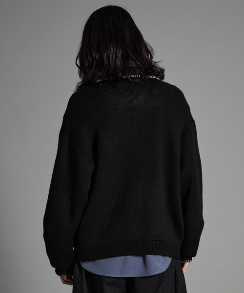VELNUS】Color stitching design knit shirt cardigan/配色ステッチ