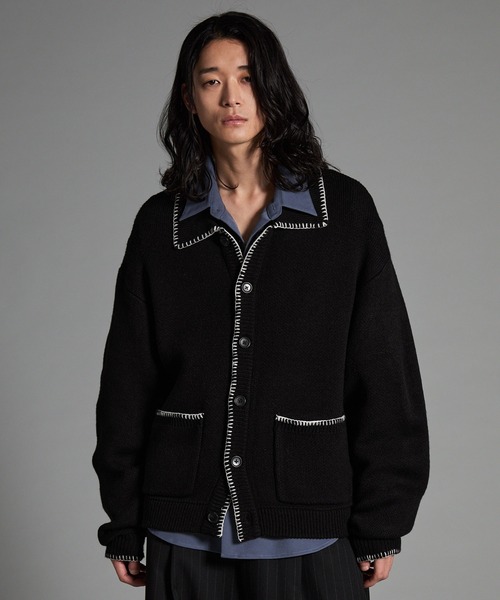 VELNUS(ベルナス)の「【VELNUS】Color stitching design knit shirt cardigan/配色ステッチデザイン ニットシャツカーディガン(カーディガン/ボレロ・メンズ・ブルー/ブラック・S/M/L)」の17枚目の写真