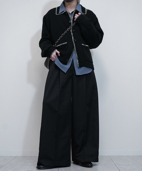 VELNUS(ベルナス)の「【VELNUS】Color stitching design knit shirt cardigan/配色ステッチデザイン ニットシャツカーディガン(カーディガン/ボレロ・メンズ・ブルー/ブラック・S/M/L)」の3枚目の写真
