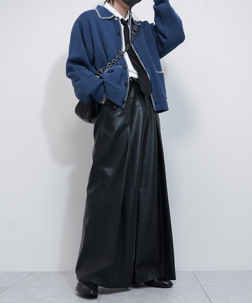 VELNUS(ベルナス)の「【VELNUS】Color stitching design knit shirt cardigan/配色ステッチデザイン ニットシャツカーディガン(カーディガン/ボレロ・メンズ・ブルー/ブラック・S/M/L)」の4枚目の写真