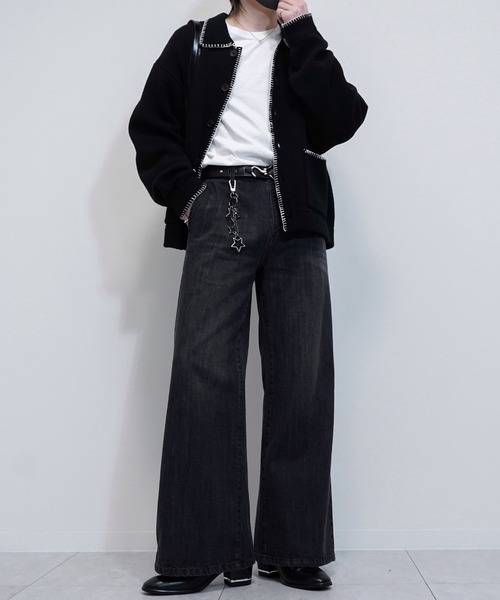 VELNUS(ベルナス)の「【VELNUS】Color stitching design knit shirt cardigan/配色ステッチデザイン ニットシャツカーディガン(カーディガン/ボレロ・メンズ・ブルー/ブラック・S/M/L)」の5枚目の写真