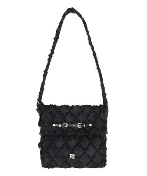 RHOMBUS DENIM CROSS BAG - BLACK