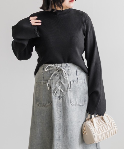 CLETTE(クレット)の「CLETTEオリジナルプチハイネックメローリブニット(ニット/セーター・レディース・ブラウン/ブラック/アイボリー・4L/3L/LL)」の1枚目の写真