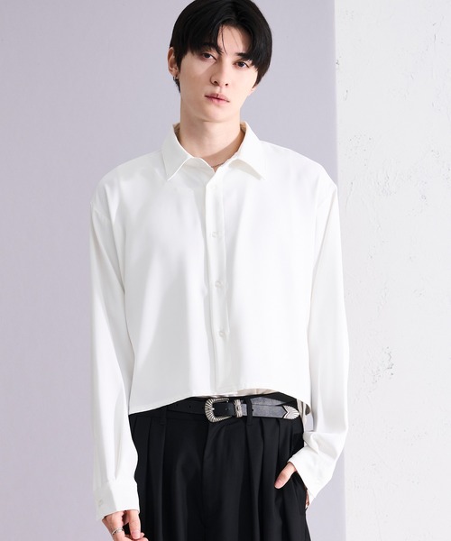 Ellno Loset（エルノロゼット）の「【選べる着丈】ノーブルトロミレギュラーシャツ/UVカット＆イージーケア（シャツ/ブラウス・メンズ・ダークブラウン/ブラック/オフホワイト/ホワイト系/ブルー/ブラック系/ブルー系・LARGE/MEDIUM/SMALL）」の2枚目の写真