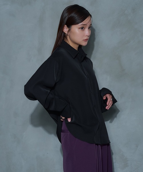 Ellno Loset（エルノロゼット）の「【選べる着丈】ノーブルトロミレギュラーシャツ/UVカット＆イージーケア（シャツ/ブラウス・メンズ・ダークブラウン/ブラック/オフホワイト/ホワイト系/ブルー/ブラック系/ブルー系・LARGE/MEDIUM/SMALL）」の8枚目の写真