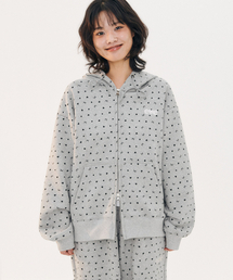 リボンアンドベアドット刺繍フードジップアップジャケット AZIP804 (メランジ)