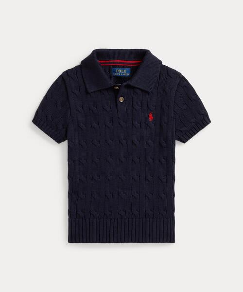 POLO RALPH LAUREN CHILDRENSWEAR(ポロ ラルフ ローレン チルドレンズウェア)の「ケーブルニット コットン ポロカラー セーター(ニット/セーター・キッズ・ネイビー系1・3/4/6/7)」の1枚目の写真