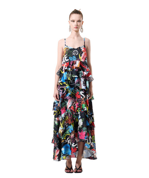 GREEDILOUS(グリディアス)の「Black Graffiti Spagetti Strap Long Dress(ワンピース・レディース・その他・SMALL/MEDIUM/LARGE/X-SMALL)」の1枚目の写真