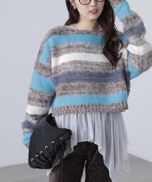 ◇マルチボーダー短丈ニット