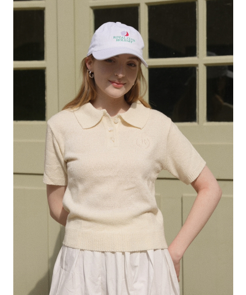 ROYAL CLUB HOLIDAY(ロイヤルクラブホリデー)の「ロイヤルブークルカラー半袖クロップニットクリームアイボリー(ニット/セーター・レディース・その他・FREE)」の1枚目の写真