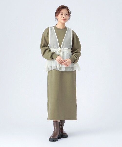 BEAMS HEART(ビームスハート)の「オーガンジー ベスト × カット ワンピース (セットアイテム)(ワンピース・レディース・オリーブ/グレー系その他/チャコールグレー・FREE)」の6枚目の写真