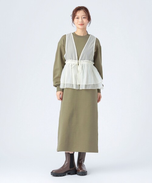 BEAMS HEART(ビームスハート)の「オーガンジー ベスト × カット ワンピース (セットアイテム)(ワンピース・レディース・オリーブ/グレー系その他/チャコールグレー・FREE)」の7枚目の写真