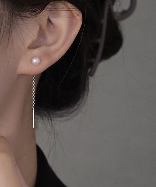 yu-ka（ユーカ）の「YU-KA:パールハンギングピアス Pearl hanging pierce（ピアス（両耳用）・レディース・グレー/シルバー・FREE）」の2枚目の写真