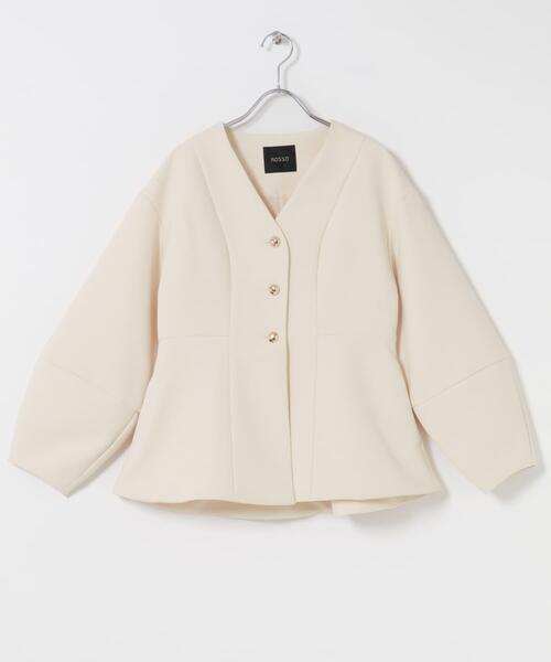 URBAN RESEARCH ROSSO WOMEN（アーバンリサーチ　ロッソ）の「『WEB限定』デザインボタンペプラムツイルジャケット（ノーカラージャケット・レディース・アイボリー/ブラック・FREE）」の12枚目の写真