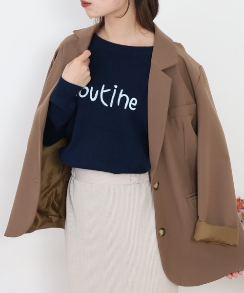 EGLANTINE(エグランティーヌ)の「EGLANTINE ラウンドネック刺繍ロゴニット(ニット/セーター・レディース・ネイビー/シルバーグレー/ベビーピンク/クリーム・38)」の3枚目の写真