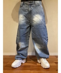 【Blss】【Bling Leads】ユーズド加工 カーブデニムパンツ