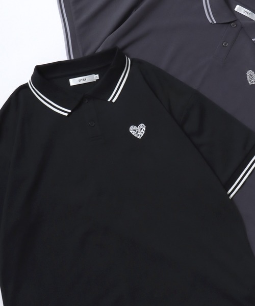 SITRY（シトリー）の「SITRY Heart Embroidery Polo Shirt/別注 オーバーサイズ ハートロゴ ワンポイントラメ刺繍 リブライン 半袖ポロシャツ レディース メンズ（ポロシャツ・レディース・グレー系その他/ブラック系その他3/ブラック系その他/レッド系その他/ホワイト系その他/グリーン/ブラック/ネイビー/ホワイト/チャコール/ブルー系その他/グリーン系その他/ブラウン/ブラック系その他2/ワイン/ブラウン系その他・L/M/XL）」の5枚目の写真