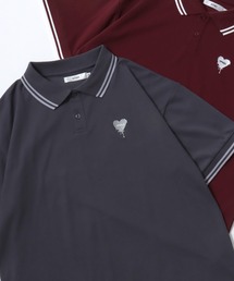 SITRY Heart Embroidery Polo Shirt/別注 オーバーサイズ ハートロゴ ワンポイントラメ刺繍 リブライン 半袖ポロシャツ レディース メンズ