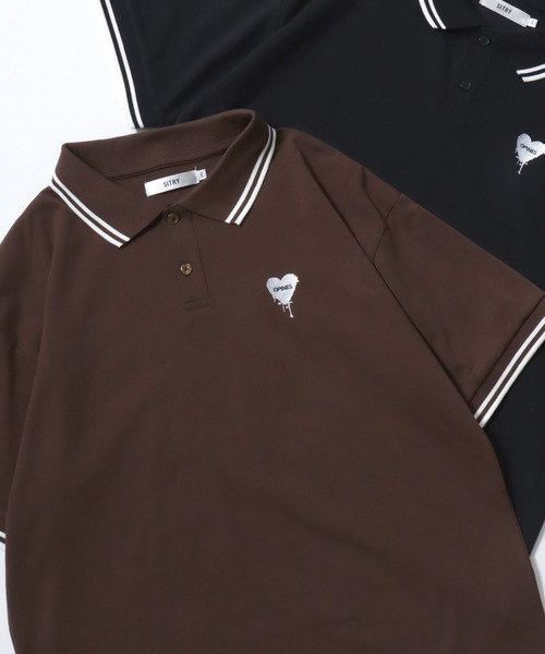 SITRY（シトリー）の「SITRY Heart Embroidery Polo Shirt/別注 オーバーサイズ ハートロゴ ワンポイントラメ刺繍 リブライン 半袖ポロシャツ レディース メンズ（ポロシャツ・レディース・グレー系その他/ブラック系その他3/ブラック系その他/レッド系その他/ホワイト系その他/グリーン/ブラック/ネイビー/ホワイト/チャコール/ブルー系その他/グリーン系その他/ブラウン/ブラック系その他2/ワイン/ブラウン系その他・L/M/XL）」の10枚目の写真