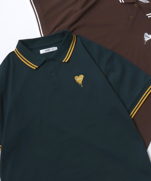 SITRY（シトリー）の「SITRY Heart Embroidery Polo Shirt/別注 オーバーサイズ ハートロゴ ワンポイントラメ刺繍 リブライン 半袖ポロシャツ レディース メンズ（ポロシャツ・レディース・グレー系その他/ブラック系その他3/ブラック系その他/レッド系その他/ホワイト系その他/グリーン/ブラック/ネイビー/ホワイト/チャコール/ブルー系その他/グリーン系その他/ブラウン/ブラック系その他2/ワイン/ブラウン系その他・L/M/XL）」の12枚目の写真