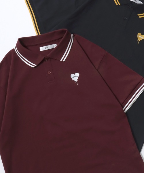 SITRY（シトリー）の「SITRY Heart Embroidery Polo Shirt/別注 オーバーサイズ ハートロゴ ワンポイントラメ刺繍 リブライン 半袖ポロシャツ レディース メンズ（ポロシャツ・レディース・グレー系その他/ブラック系その他3/ブラック系その他/レッド系その他/ホワイト系その他/グリーン/ブラック/ネイビー/ホワイト/チャコール/ブルー系その他/グリーン系その他/ブラウン/ブラック系その他2/ワイン/ブラウン系その他・L/M/XL）」の15枚目の写真