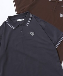 SITRY Heart Embroidery Polo Shirt/別注 オーバーサイズ ハートロゴ ワンポイントラメ刺繍 リブライン 半袖ポロシャツ レディース メンズ