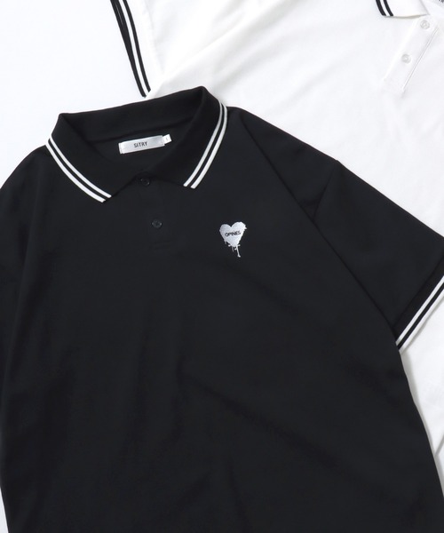 SITRY（シトリー）の「SITRY Heart Embroidery Polo Shirt/別注 オーバーサイズ ハートロゴ ワンポイントラメ刺繍 リブライン 半袖ポロシャツ レディース メンズ（ポロシャツ・レディース・グレー系その他/ブラック系その他3/ブラック系その他/レッド系その他/ホワイト系その他/グリーン/ブラック/ネイビー/ホワイト/チャコール/ブルー系その他/グリーン系その他/ブラウン/ブラック系その他2/ワイン/ブラウン系その他・L/M/XL）」の6枚目の写真