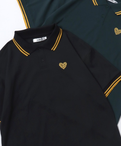SITRY（シトリー）の「SITRY Heart Embroidery Polo Shirt/別注 オーバーサイズ ハートロゴ ワンポイントラメ刺繍 リブライン 半袖ポロシャツ レディース メンズ（ポロシャツ・レディース・グレー系その他/ブラック系その他3/ブラック系その他/レッド系その他/ホワイト系その他/グリーン/ブラック/ネイビー/ホワイト/チャコール/ブルー系その他/グリーン系その他/ブラウン/ブラック系その他2/ワイン/ブラウン系その他・L/M/XL）」の4枚目の写真