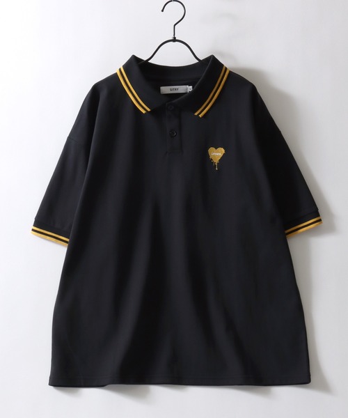 SITRY（シトリー）の「SITRY Heart Embroidery Polo Shirt/別注 オーバーサイズ ハートロゴ ワンポイントラメ刺繍 リブライン 半袖ポロシャツ レディース メンズ（ポロシャツ・レディース・グレー系その他/ブラック系その他3/ブラック系その他/レッド系その他/ホワイト系その他/グリーン/ブラック/ネイビー/ホワイト/チャコール/ブルー系その他/グリーン系その他/ブラウン/ブラック系その他2/ワイン/ブラウン系その他・L/M/XL）」の22枚目の写真