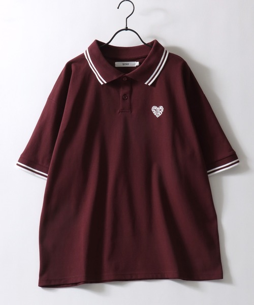 SITRY（シトリー）の「SITRY Heart Embroidery Polo Shirt/別注 オーバーサイズ ハートロゴ ワンポイントラメ刺繍 リブライン 半袖ポロシャツ レディース メンズ（ポロシャツ・レディース・グレー系その他/ブラック系その他3/ブラック系その他/レッド系その他/ホワイト系その他/グリーン/ブラック/ネイビー/ホワイト/チャコール/ブルー系その他/グリーン系その他/ブラウン/ブラック系その他2/ワイン/ブラウン系その他・L/M/XL）」の18枚目の写真